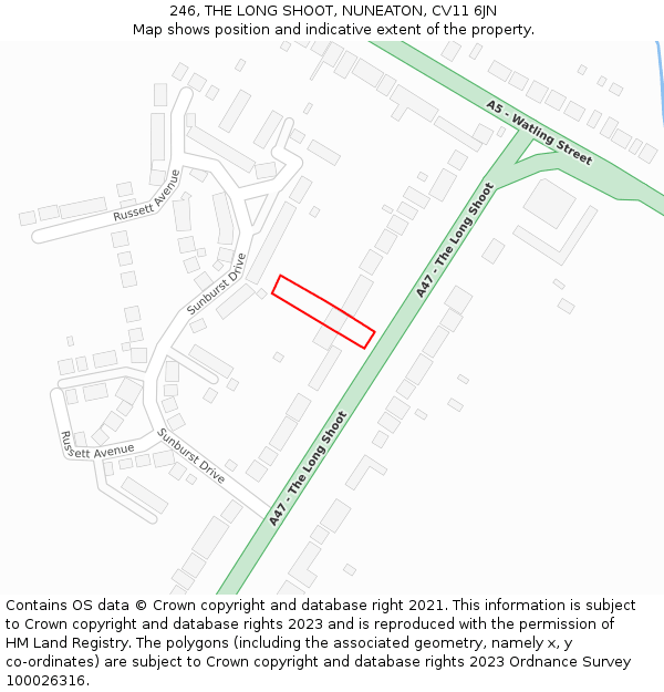 246, THE LONG SHOOT, NUNEATON, CV11 6JN: Location map and indicative extent of plot