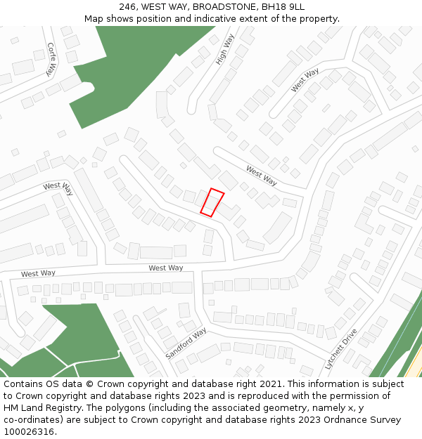 246, WEST WAY, BROADSTONE, BH18 9LL: Location map and indicative extent of plot