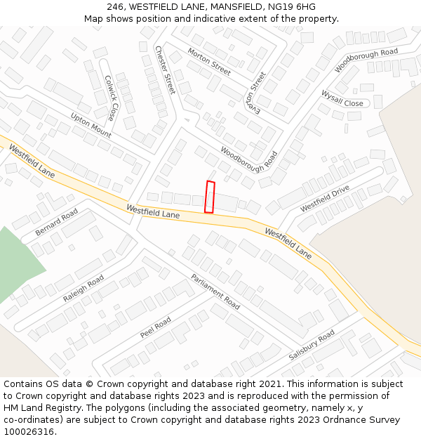 246, WESTFIELD LANE, MANSFIELD, NG19 6HG: Location map and indicative extent of plot