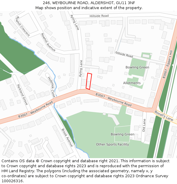 246, WEYBOURNE ROAD, ALDERSHOT, GU11 3NF: Location map and indicative extent of plot