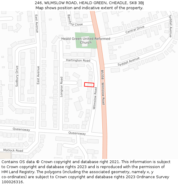 246, WILMSLOW ROAD, HEALD GREEN, CHEADLE, SK8 3BJ: Location map and indicative extent of plot