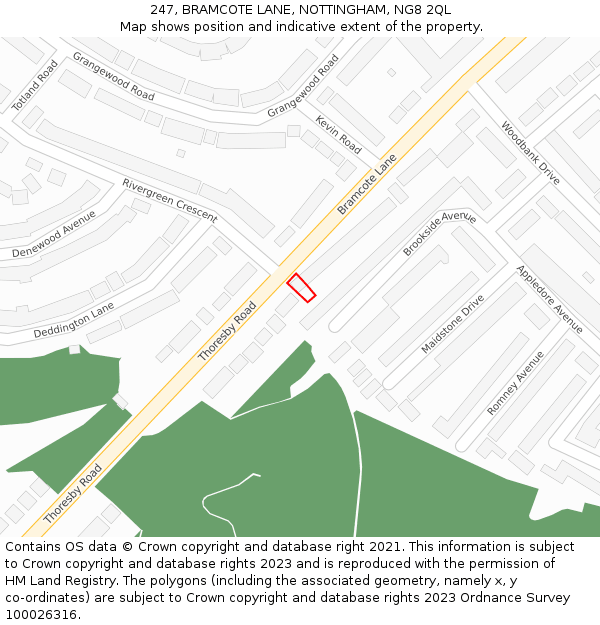 247, BRAMCOTE LANE, NOTTINGHAM, NG8 2QL: Location map and indicative extent of plot