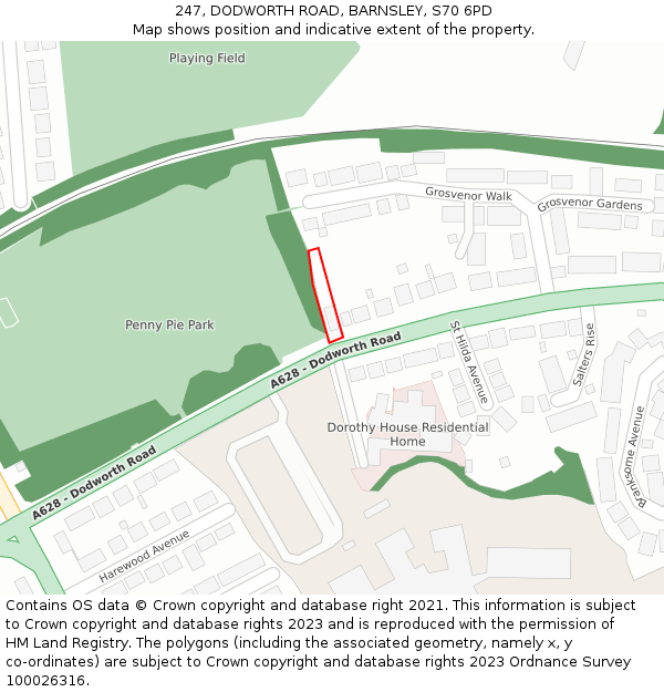 247, DODWORTH ROAD, BARNSLEY, S70 6PD: Location map and indicative extent of plot