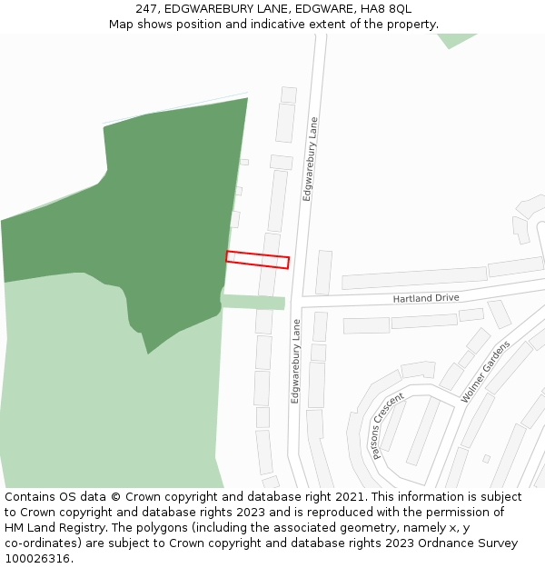 247, EDGWAREBURY LANE, EDGWARE, HA8 8QL: Location map and indicative extent of plot