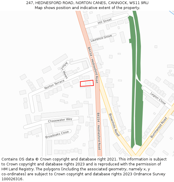 247, HEDNESFORD ROAD, NORTON CANES, CANNOCK, WS11 9RU: Location map and indicative extent of plot