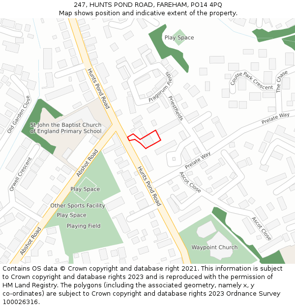 247, HUNTS POND ROAD, FAREHAM, PO14 4PQ: Location map and indicative extent of plot