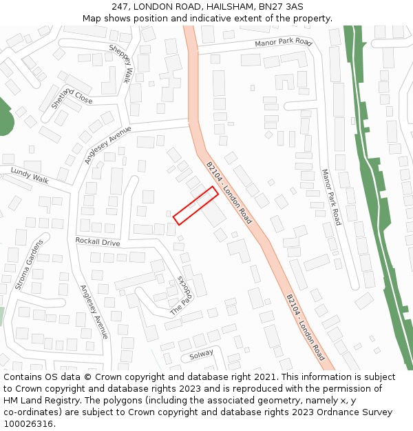 247, LONDON ROAD, HAILSHAM, BN27 3AS: Location map and indicative extent of plot
