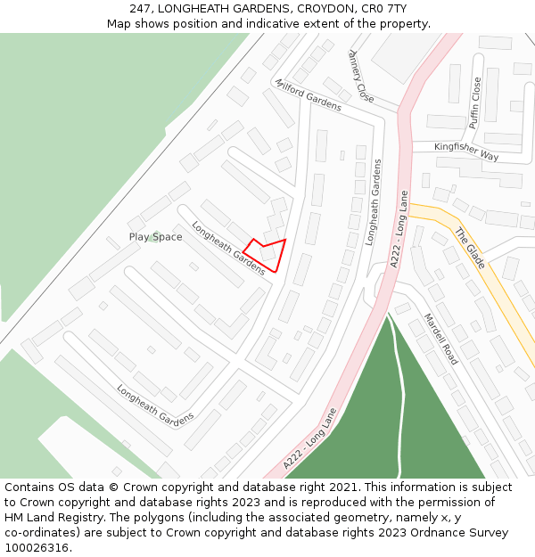 247, LONGHEATH GARDENS, CROYDON, CR0 7TY: Location map and indicative extent of plot