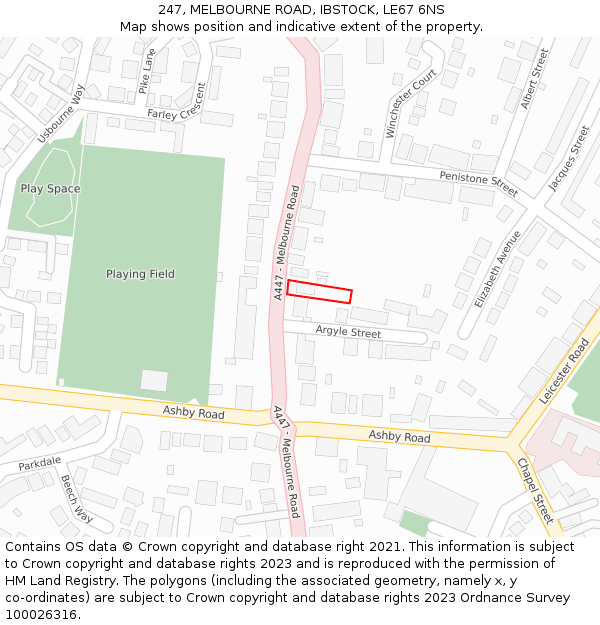 247, MELBOURNE ROAD, IBSTOCK, LE67 6NS: Location map and indicative extent of plot