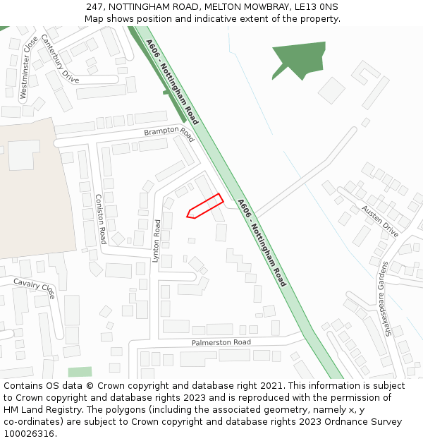 247, NOTTINGHAM ROAD, MELTON MOWBRAY, LE13 0NS: Location map and indicative extent of plot