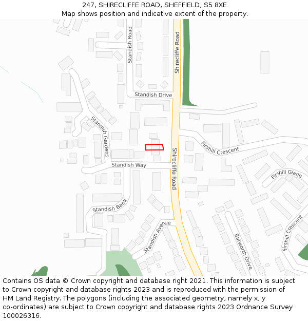 247, SHIRECLIFFE ROAD, SHEFFIELD, S5 8XE: Location map and indicative extent of plot