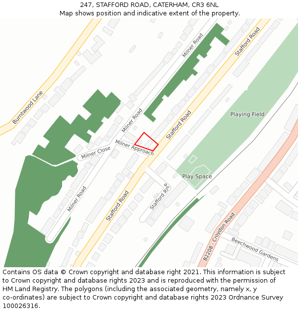 247, STAFFORD ROAD, CATERHAM, CR3 6NL: Location map and indicative extent of plot