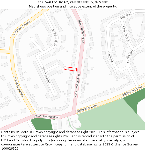 247, WALTON ROAD, CHESTERFIELD, S40 3BT: Location map and indicative extent of plot