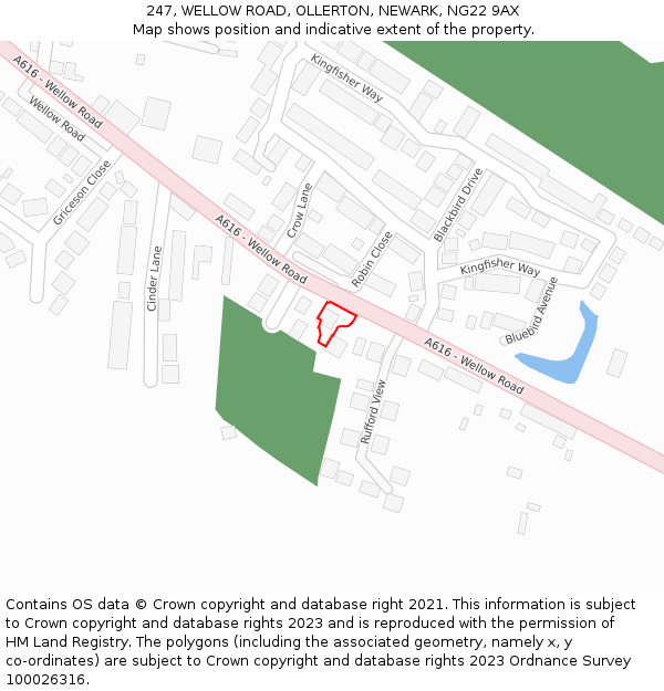 247, WELLOW ROAD, OLLERTON, NEWARK, NG22 9AX: Location map and indicative extent of plot