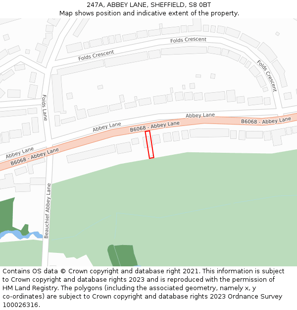 247A, ABBEY LANE, SHEFFIELD, S8 0BT: Location map and indicative extent of plot