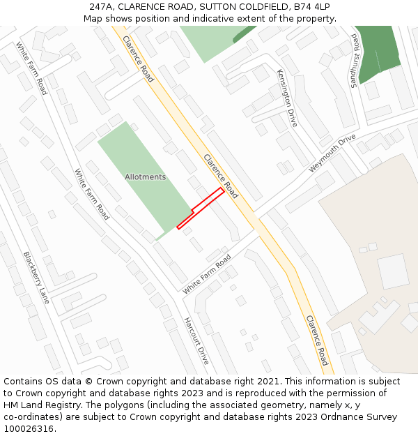 247A, CLARENCE ROAD, SUTTON COLDFIELD, B74 4LP: Location map and indicative extent of plot
