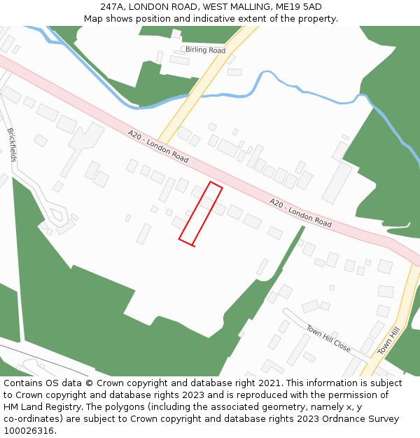 247A, LONDON ROAD, WEST MALLING, ME19 5AD: Location map and indicative extent of plot