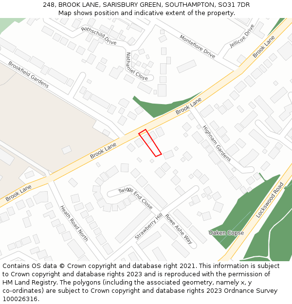 248, BROOK LANE, SARISBURY GREEN, SOUTHAMPTON, SO31 7DR: Location map and indicative extent of plot