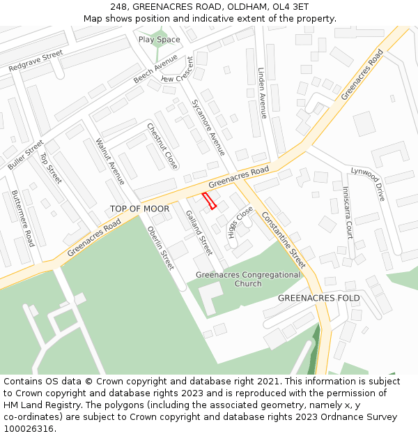 248, GREENACRES ROAD, OLDHAM, OL4 3ET: Location map and indicative extent of plot