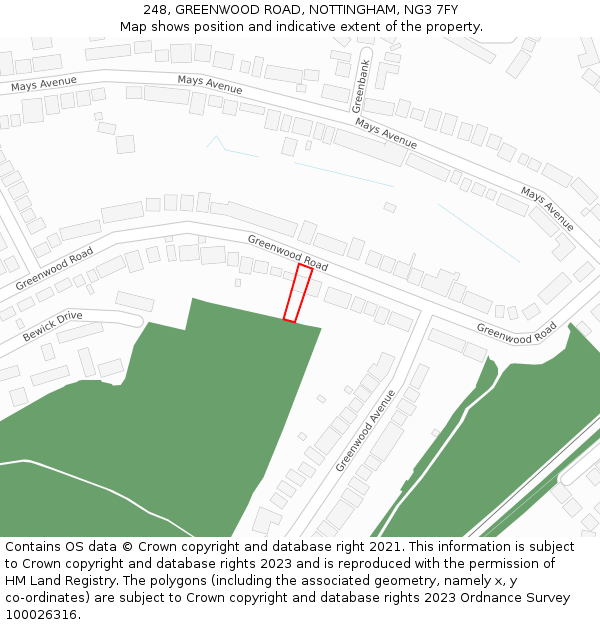248, GREENWOOD ROAD, NOTTINGHAM, NG3 7FY: Location map and indicative extent of plot