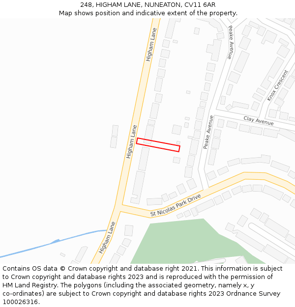 248, HIGHAM LANE, NUNEATON, CV11 6AR: Location map and indicative extent of plot