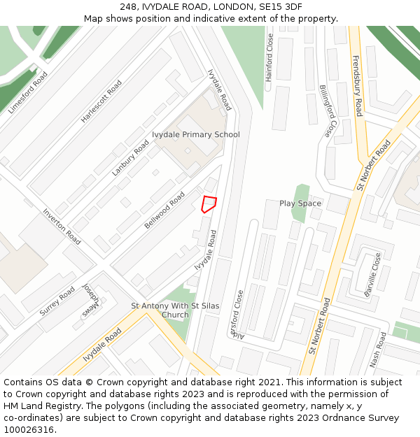 248, IVYDALE ROAD, LONDON, SE15 3DF: Location map and indicative extent of plot