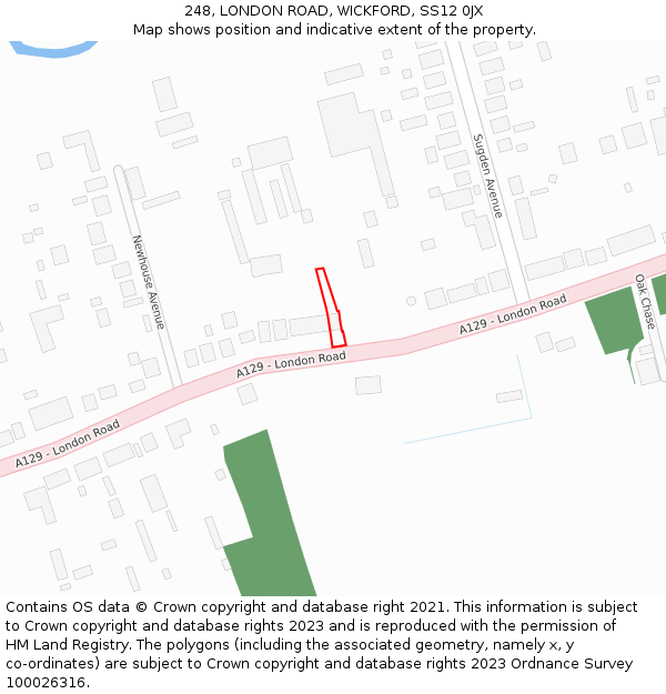 248, LONDON ROAD, WICKFORD, SS12 0JX: Location map and indicative extent of plot