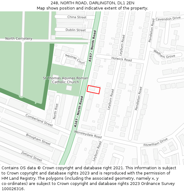 248, NORTH ROAD, DARLINGTON, DL1 2EN: Location map and indicative extent of plot