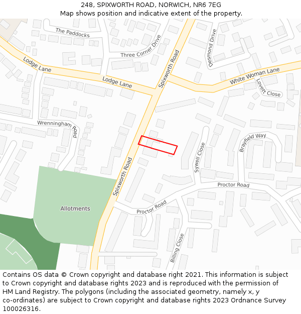 248, SPIXWORTH ROAD, NORWICH, NR6 7EG: Location map and indicative extent of plot
