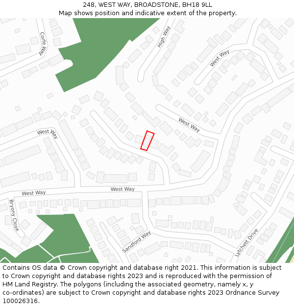 248, WEST WAY, BROADSTONE, BH18 9LL: Location map and indicative extent of plot