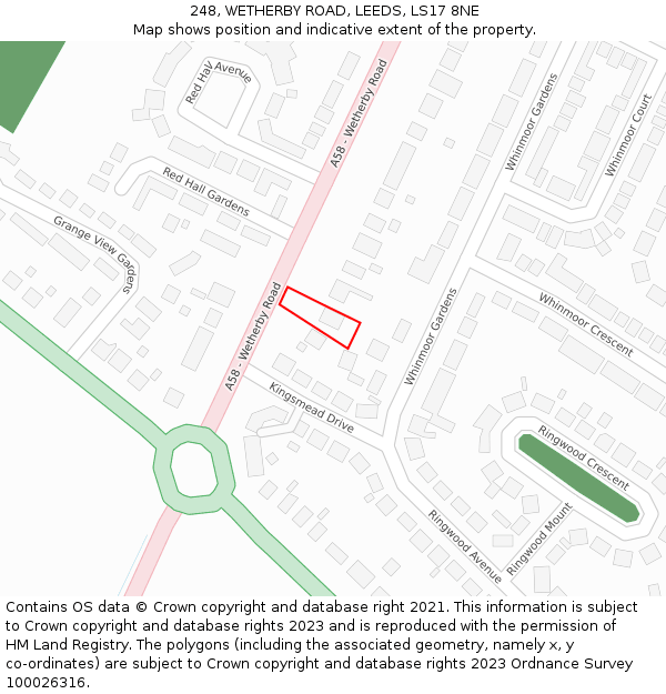 248, WETHERBY ROAD, LEEDS, LS17 8NE: Location map and indicative extent of plot
