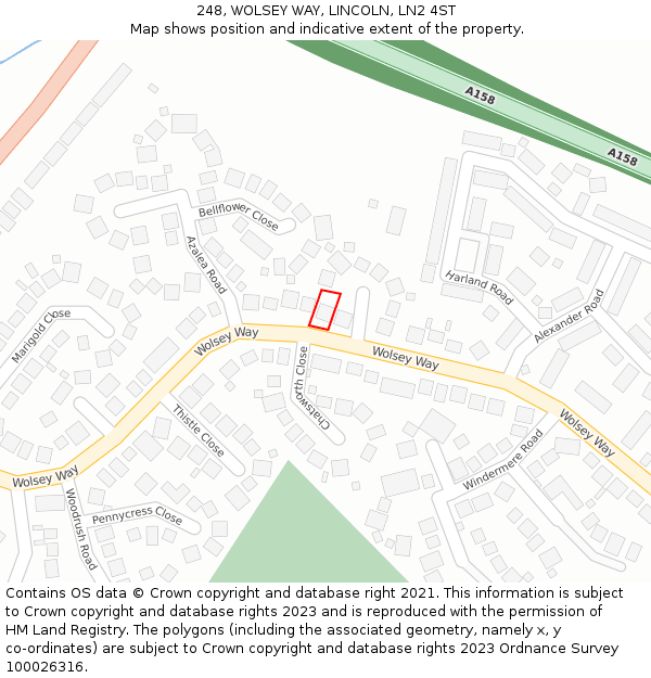 248, WOLSEY WAY, LINCOLN, LN2 4ST: Location map and indicative extent of plot