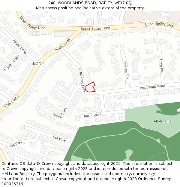 248, WOODLANDS ROAD, BATLEY, WF17 0QJ: Location map and indicative extent of plot