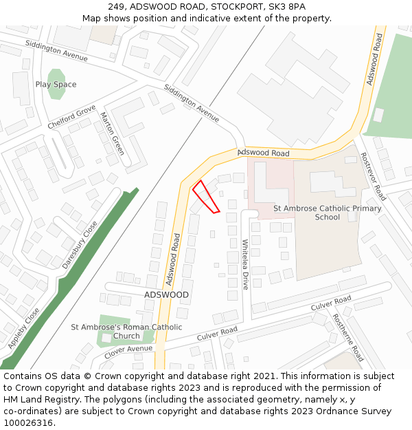 249, ADSWOOD ROAD, STOCKPORT, SK3 8PA: Location map and indicative extent of plot