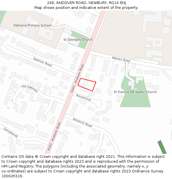 249, ANDOVER ROAD, NEWBURY, RG14 6NJ: Location map and indicative extent of plot