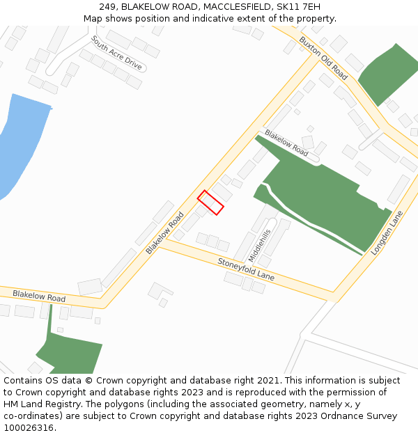 249, BLAKELOW ROAD, MACCLESFIELD, SK11 7EH: Location map and indicative extent of plot