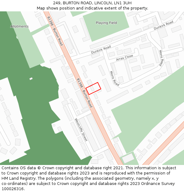 249, BURTON ROAD, LINCOLN, LN1 3UH: Location map and indicative extent of plot