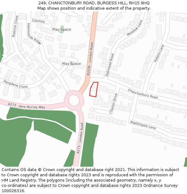 249, CHANCTONBURY ROAD, BURGESS HILL, RH15 9HQ: Location map and indicative extent of plot