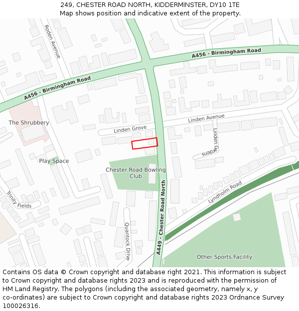 249, CHESTER ROAD NORTH, KIDDERMINSTER, DY10 1TE: Location map and indicative extent of plot
