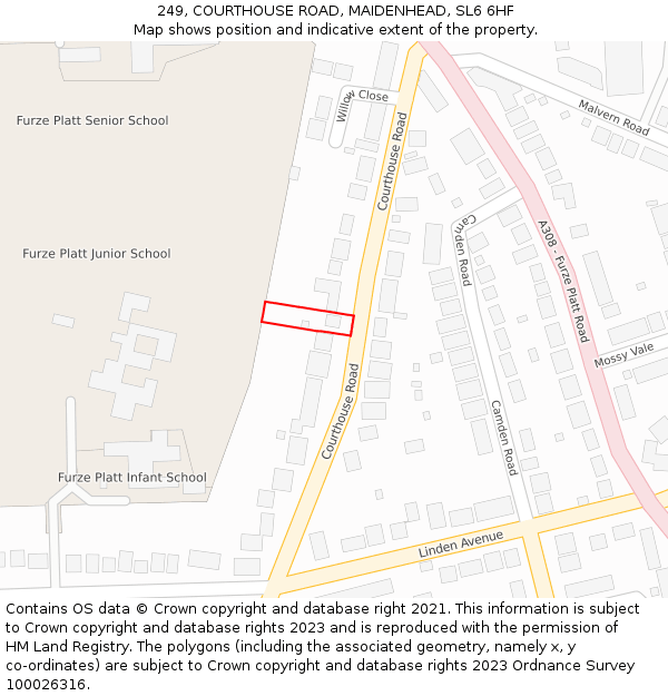 249, COURTHOUSE ROAD, MAIDENHEAD, SL6 6HF: Location map and indicative extent of plot
