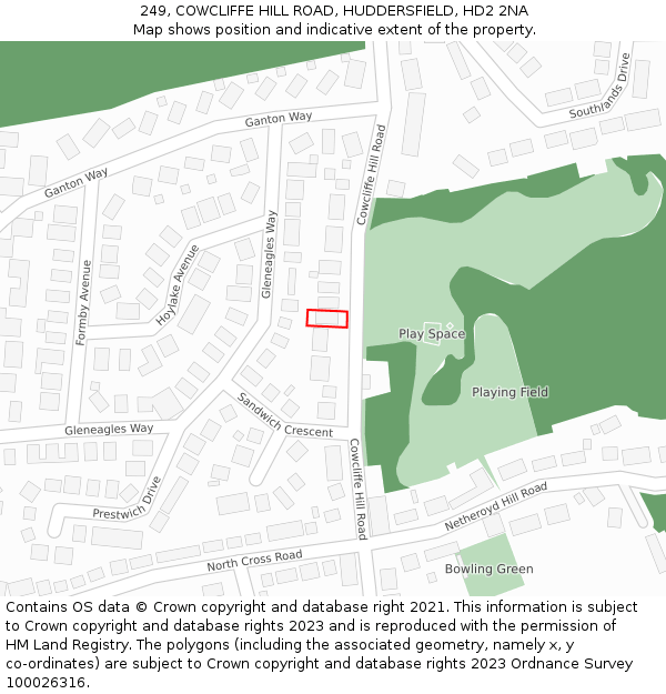 249, COWCLIFFE HILL ROAD, HUDDERSFIELD, HD2 2NA: Location map and indicative extent of plot