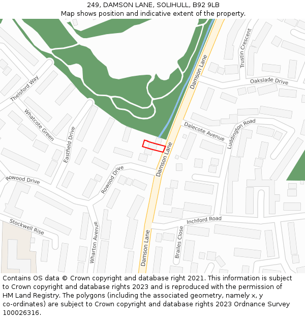 249, DAMSON LANE, SOLIHULL, B92 9LB: Location map and indicative extent of plot