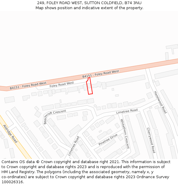 249, FOLEY ROAD WEST, SUTTON COLDFIELD, B74 3NU: Location map and indicative extent of plot