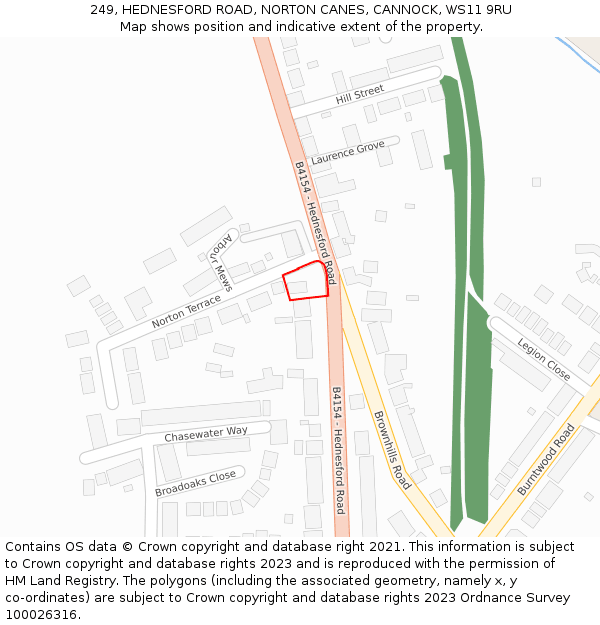 249, HEDNESFORD ROAD, NORTON CANES, CANNOCK, WS11 9RU: Location map and indicative extent of plot