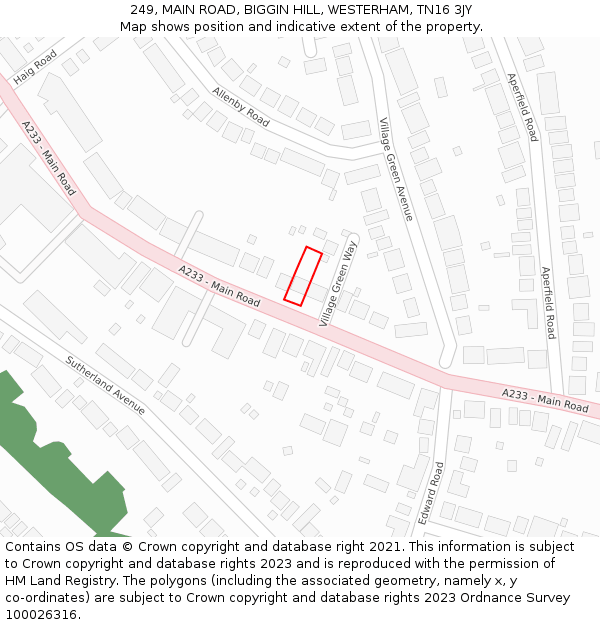 249, MAIN ROAD, BIGGIN HILL, WESTERHAM, TN16 3JY: Location map and indicative extent of plot