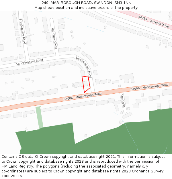 249, MARLBOROUGH ROAD, SWINDON, SN3 1NN: Location map and indicative extent of plot