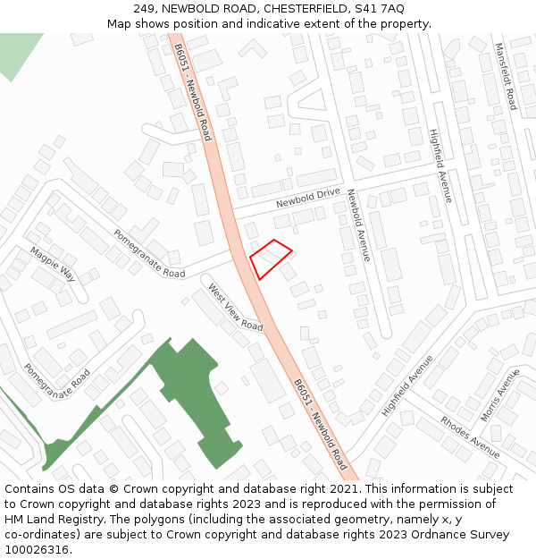 249, NEWBOLD ROAD, CHESTERFIELD, S41 7AQ: Location map and indicative extent of plot