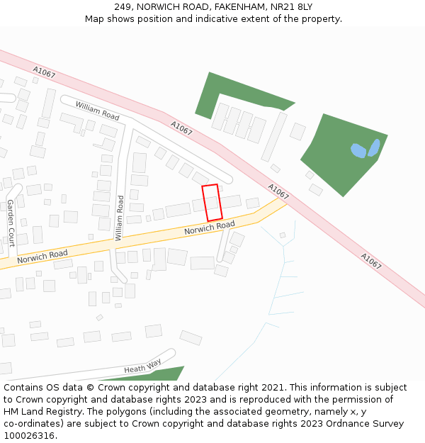 249, NORWICH ROAD, FAKENHAM, NR21 8LY: Location map and indicative extent of plot