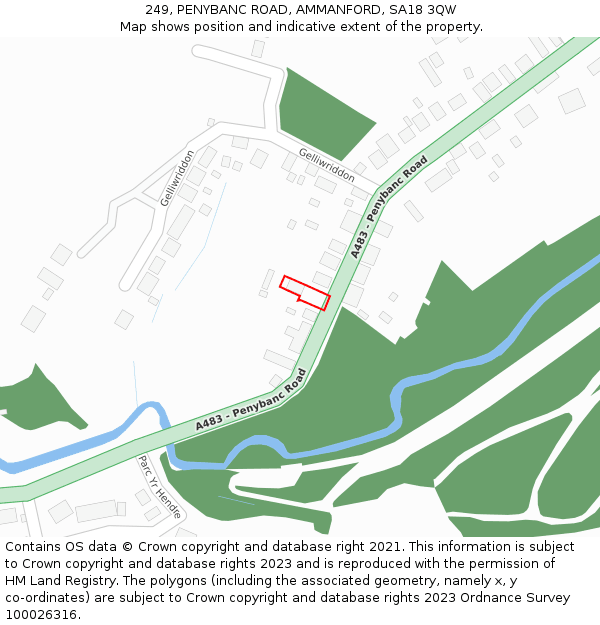 249, PENYBANC ROAD, AMMANFORD, SA18 3QW: Location map and indicative extent of plot
