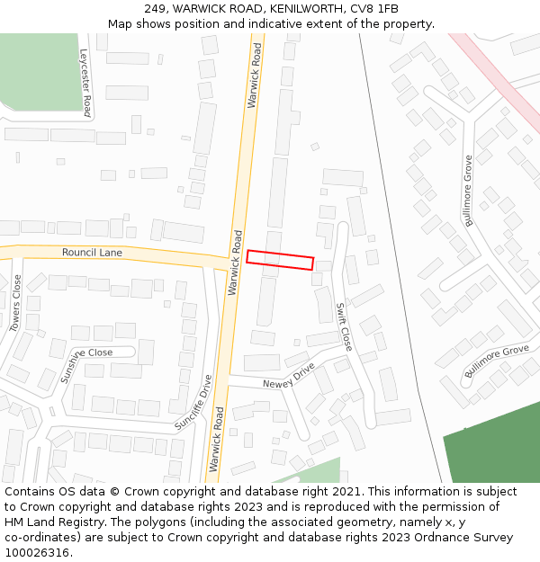 249, WARWICK ROAD, KENILWORTH, CV8 1FB: Location map and indicative extent of plot